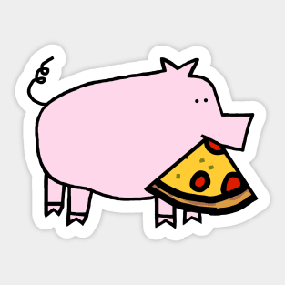 Cute Pink Pig with Pepperoni Pizza Slice in Mouth Sticker